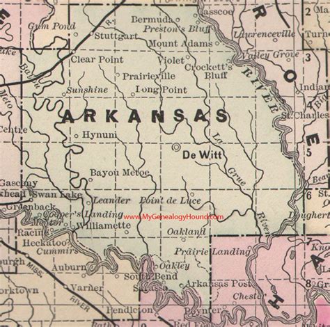 Arkansas County Arkansas Map 1889 De Witt Stuttgart Bermuda