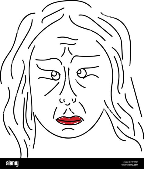 Una Línea Arte Retrato De Una Mujer Triste Viejo Con Arrugas En Todo Su