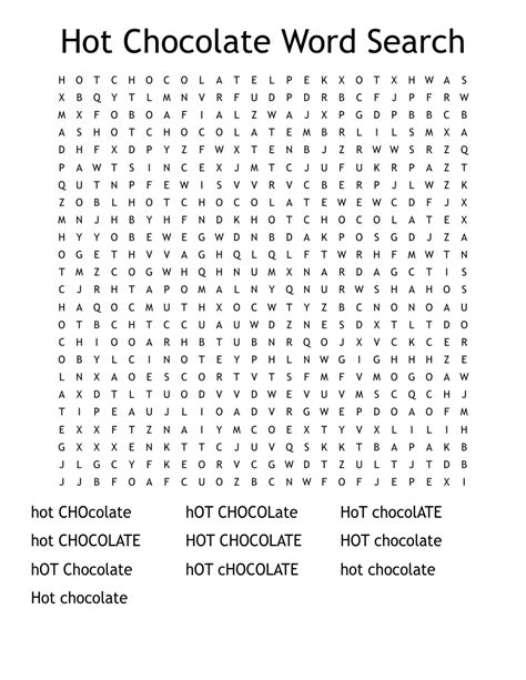 Hot Chocolate Word Search Wordmint