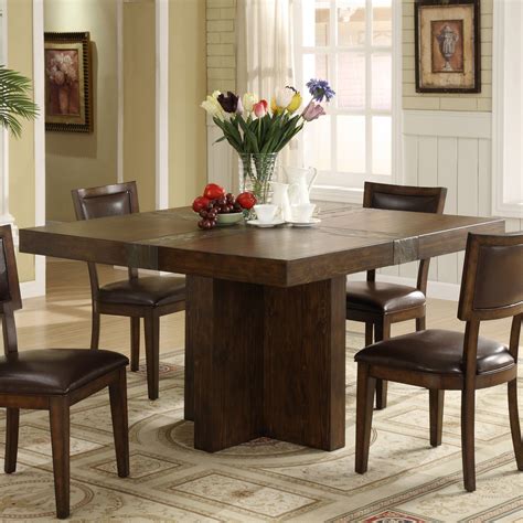 Square pub dining set with napoleon stools and server's classic table and chairs in refined style. Riverside Belize Square Dining Table at Hayneedle