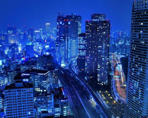 Blue Night City Tokyo Wallpaper Wide Cityscape