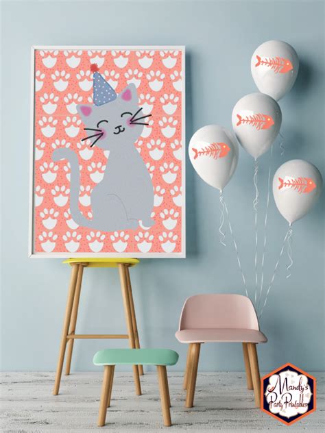 Kitten Party Sign And Balloons Via Mandys Party Printables Mandys
