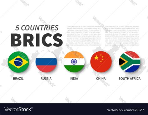 Brics Association 5 Countries Flat Simple Vector Image