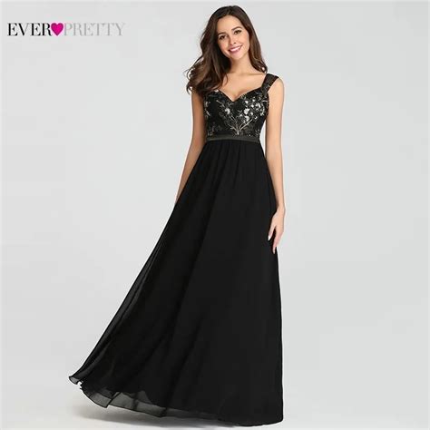 Elegant Black Prom Dresses Long Appliques A Line V Neck Sleeveless Spaghetti Strap Women Party
