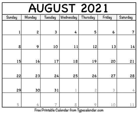 Free Printable Calendar August 2021 Printable World Holiday