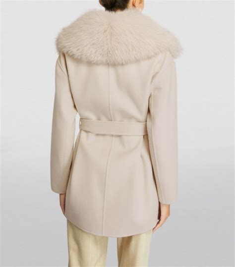 Womens Yves Salomon Beige Wool Cashmere Fur Trimmed Pea Coat Harrods Uk