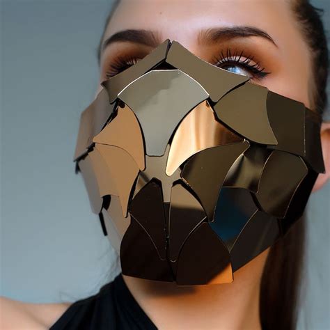 Pale Gold Mirror Low Poly Face Mask By Etereshop M113 For Shows And