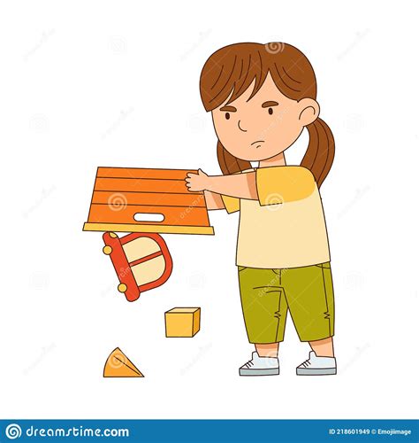 grumpy girl throwing toys out of box grizzling vector illustration stock vector illustration
