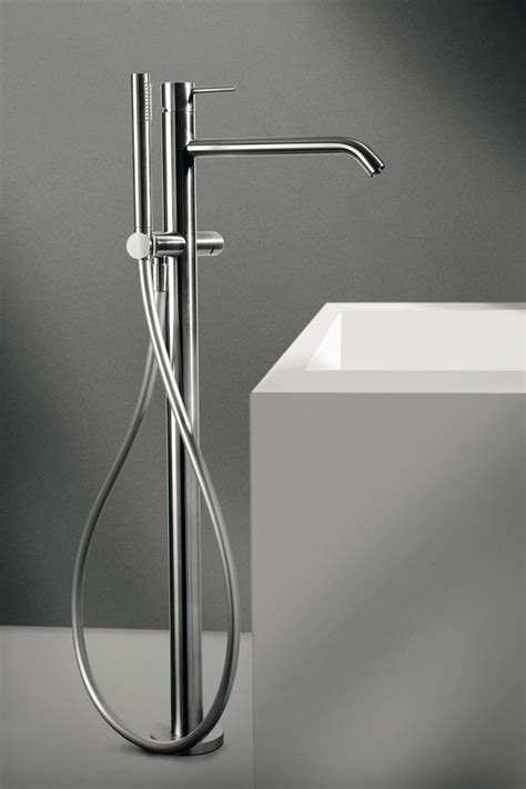 Floor Mounted Bath Mixer With Diverter And Shower Set Brushed