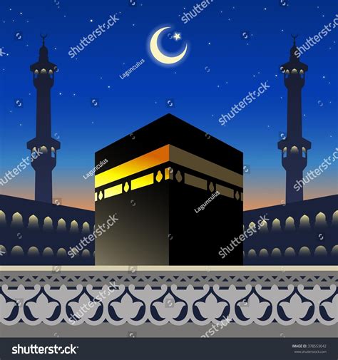 Moonlight Kaaba Mosque Silhouette Mecca Saudi Stock Vektor Royaltyfri