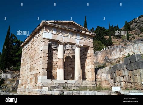 Treasure Of The Athenians At Delphi Oracle Archaeological Site In Stock