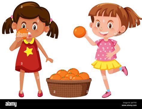 Little Girl Eating Oranges Stock Vector Images Alamy