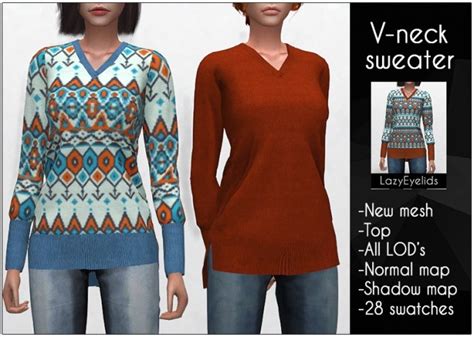 V Neck Sweater At Lazyeyelids Sims 4 Updates