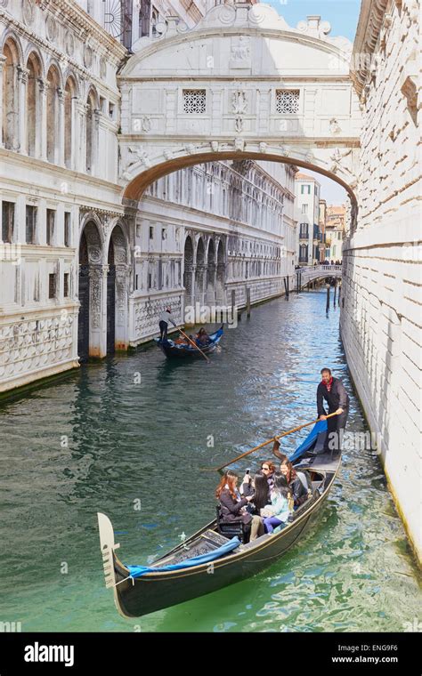Gondolas On The Rio Di Palazzo Passing Under The Bridge Of Sighs Venice
