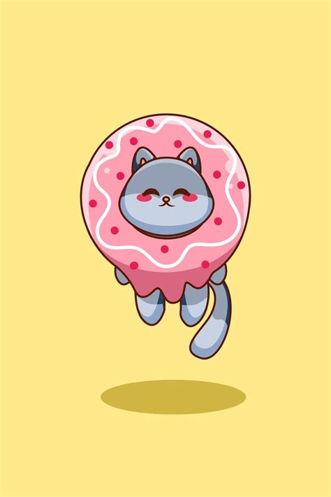 Cute Cat With Donut Cartoon Illustration 3227332 Vector Art At Vecteezy