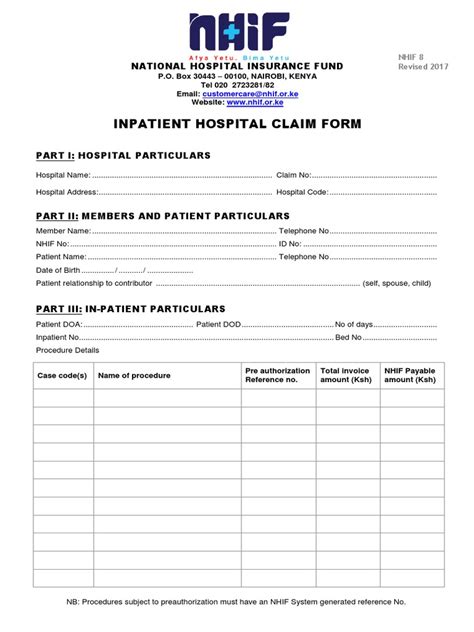 Nhif 8 Inpatient Hospital Claim Form 1 Pdf Patient Hospital