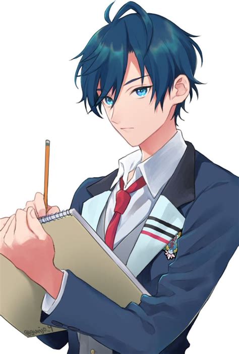 On Twitter Anime Boy Sketch Anime Guy Blue Hair Cute Anime Boy