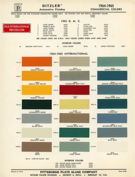 1964 1964 Standard Colors Color Charts • Old International Truck Parts