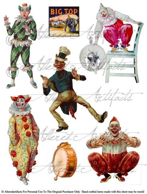 Printable Clowns Clip Art Printable Vintage Circus Preformers Etsy