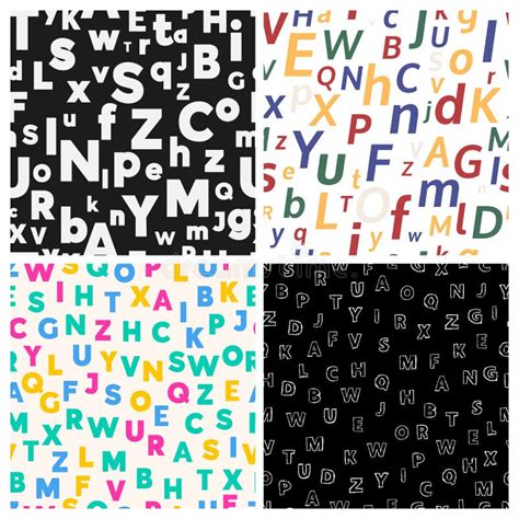 Alphabet Seamless Background Set Of Four Endless Vector Pattern With