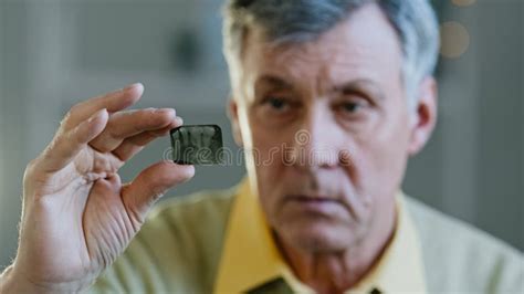 Close Up Sad Caucasian Old Senior Mature Man Indoor Patient With Toothy