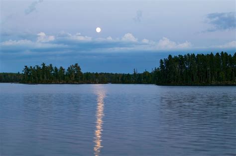 Moon Rising Over Lake One Water Reflection Boundary Waters Canoe Area