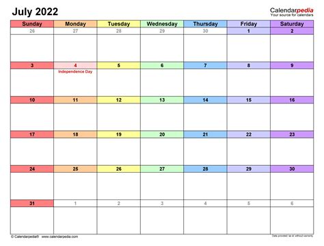 July 2022 Editable Calendar