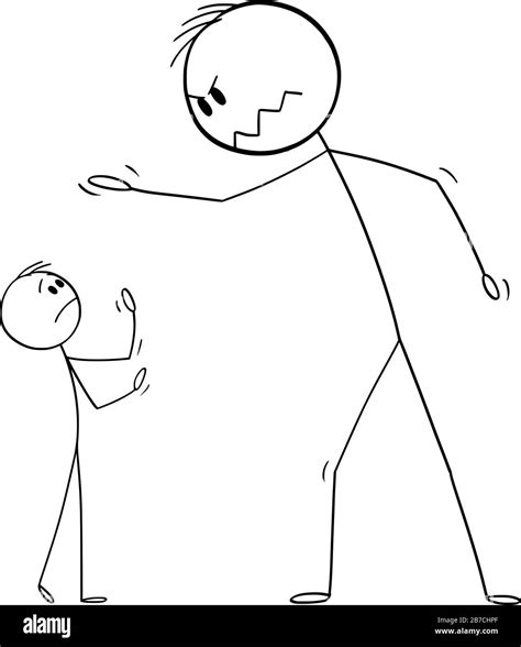 Vector Cartoon Stick Figure Drawing Conceptual Illustration Of Big Man Yelling At Small Man Or
