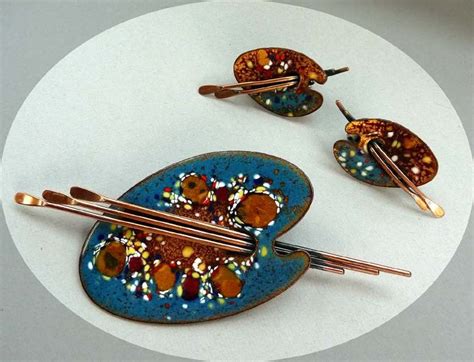 Matisse Renoir Copper Enameled Vintage Palette Pin And Earringswhen I