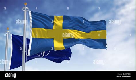 Stockholm Sweden May 2022 The National Flag Of Finland Waving Along With The Flag Of Nato In