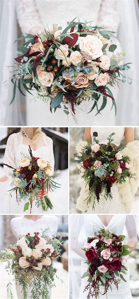 Burgundy And Blush Winter Bridal Bouquets Ideas Winter Wedding Flowers