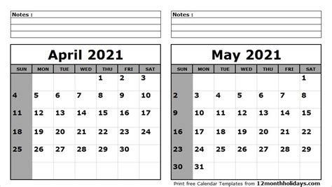 This april 2021 calendar can be printed on an a4 size paper. April May 2021 Calendar Printable | 2020 calendar template ...