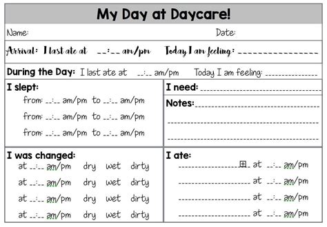 Daily Infant Report Daycare Resource Printable Form Etsy Daycare