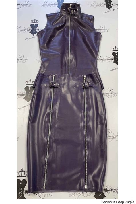 Wild Pencil Latex Rubber Skirt With Metal Zips And Top Set Clearance