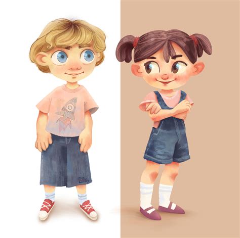 Иллюстрация Девочка и мальчик в стиле 2d детский персонажи