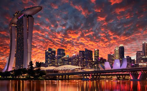 Herunterladen Hintergrundbild 4k Singapur Sonnenuntergang Cityscaoes