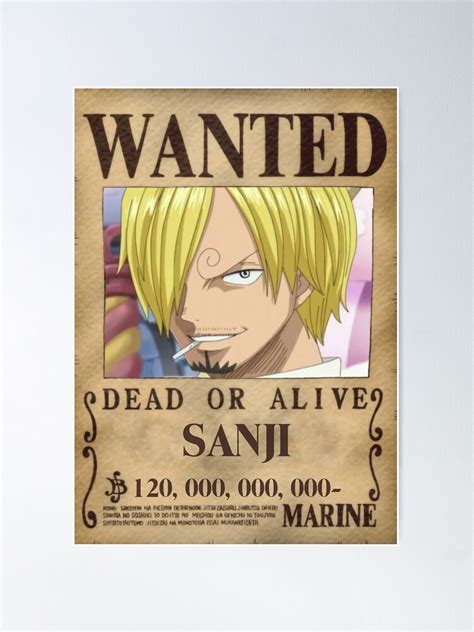 One Piece Wanted Posters Sanji One Piece Wanted Poster Wall Decor