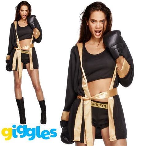 Fever Knockout Boxer Costume Womens Ladies Sexy Boxing Robe Fancy Dress