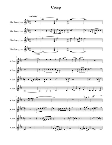 Creep Alto Saxophone Quartet Sheet Music For Alto Saxophone Download
