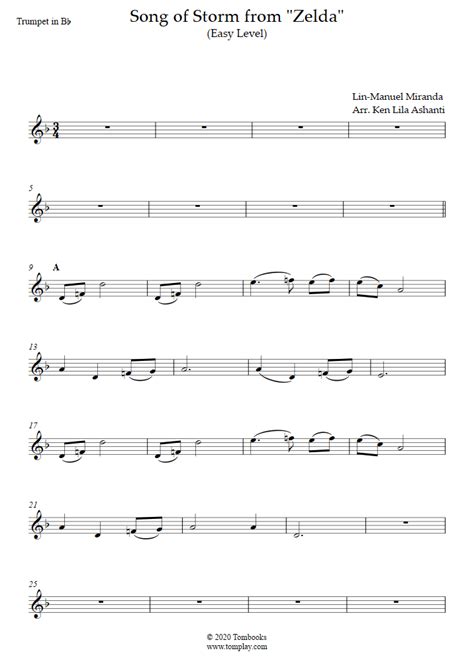 Banjo , flute , guitar , harmonica , mandolin , melodica , ocarina , piano , recorder , ukulele , violin. Trumpet Sheet Music The Legend of Zelda - Song of Storms (Easy Level) (Miranda Lin-Manuel)
