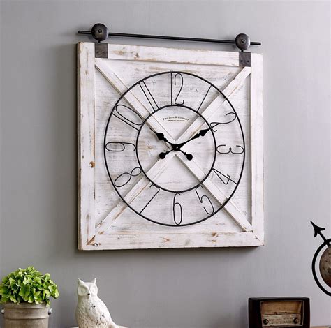 Rustic Farmhouse Wall Clock Large Wooden Barn Door Style Home Office
