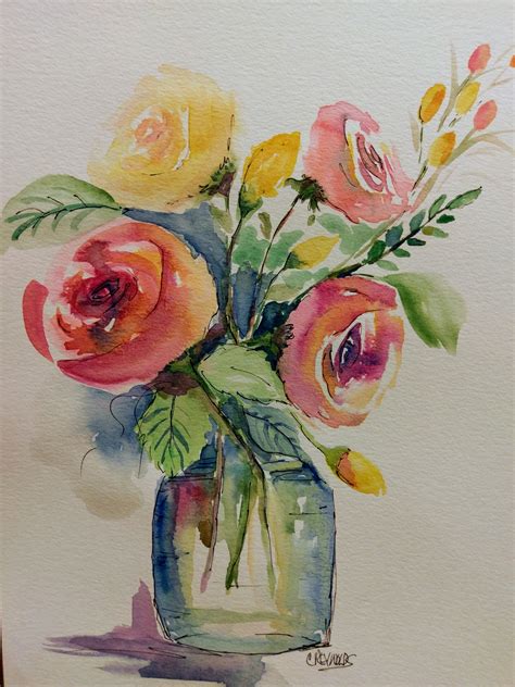 Flower Vase In Watercolor By Chris Reynolds Watercolor Flower Art Flower Painting Canvas