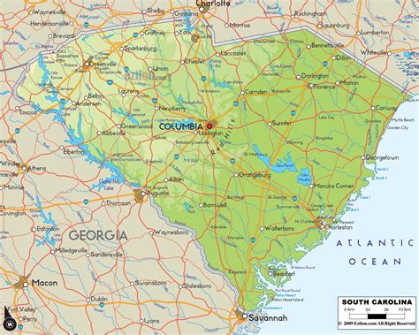 Physical Map Of South Carolina Ezilon Maps