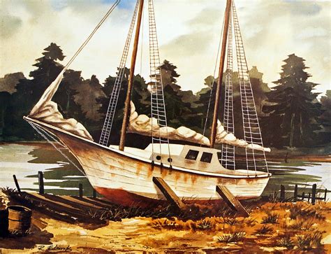 Old Sailboat In Drydock Painting By Raymond Edmonds