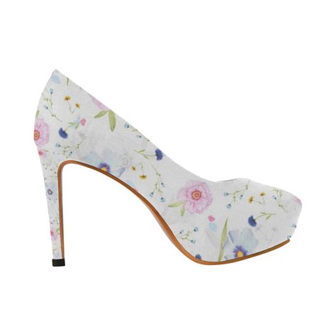 Cute Floral Pink And Blue Womens High Heels Model 044 Id D1842194