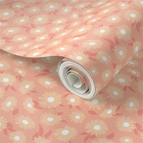 Ditsy Daisies Nude Wallpaper Spoonflower