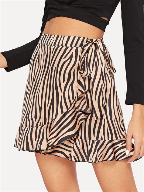 Shein Zebra Print Tie Waist Wrap Ruffle Skirt Skirt Pattern Ruffle Skirt Summer Trends