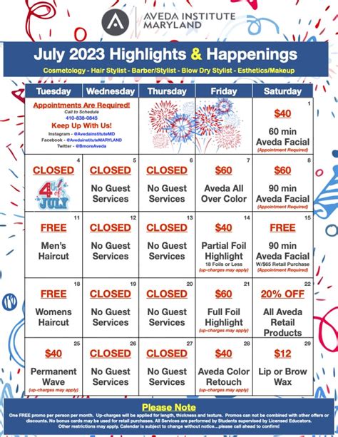July 2023 Guest Calendar 1 Aveda Institute Maryland