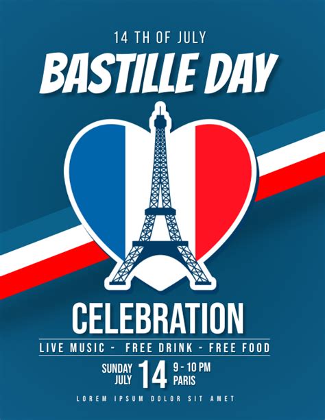 Striped Heart Bastille Day Celebration Flyer Template Postermywall