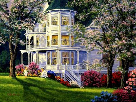 Victorian House In Springtime Wallpaper And Background Image
